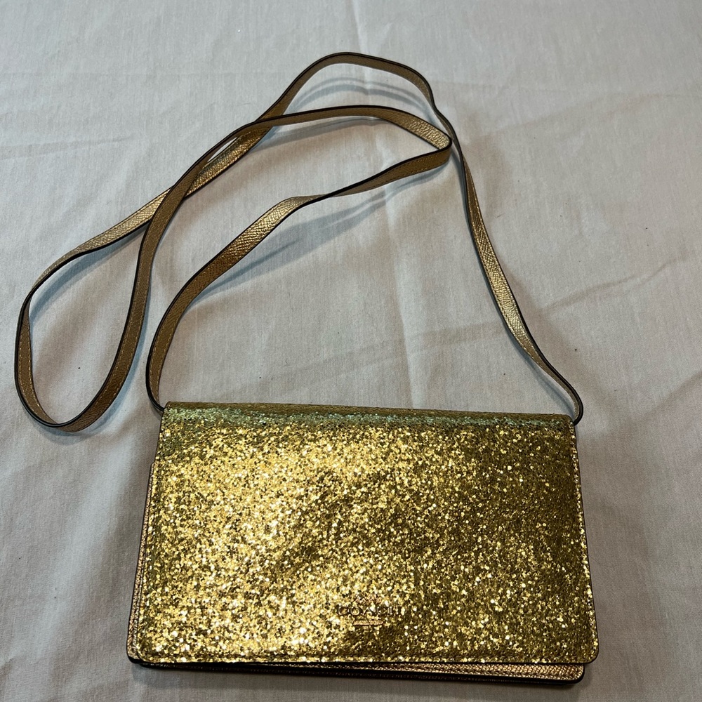 Coach gold sparkle clutch hand bag